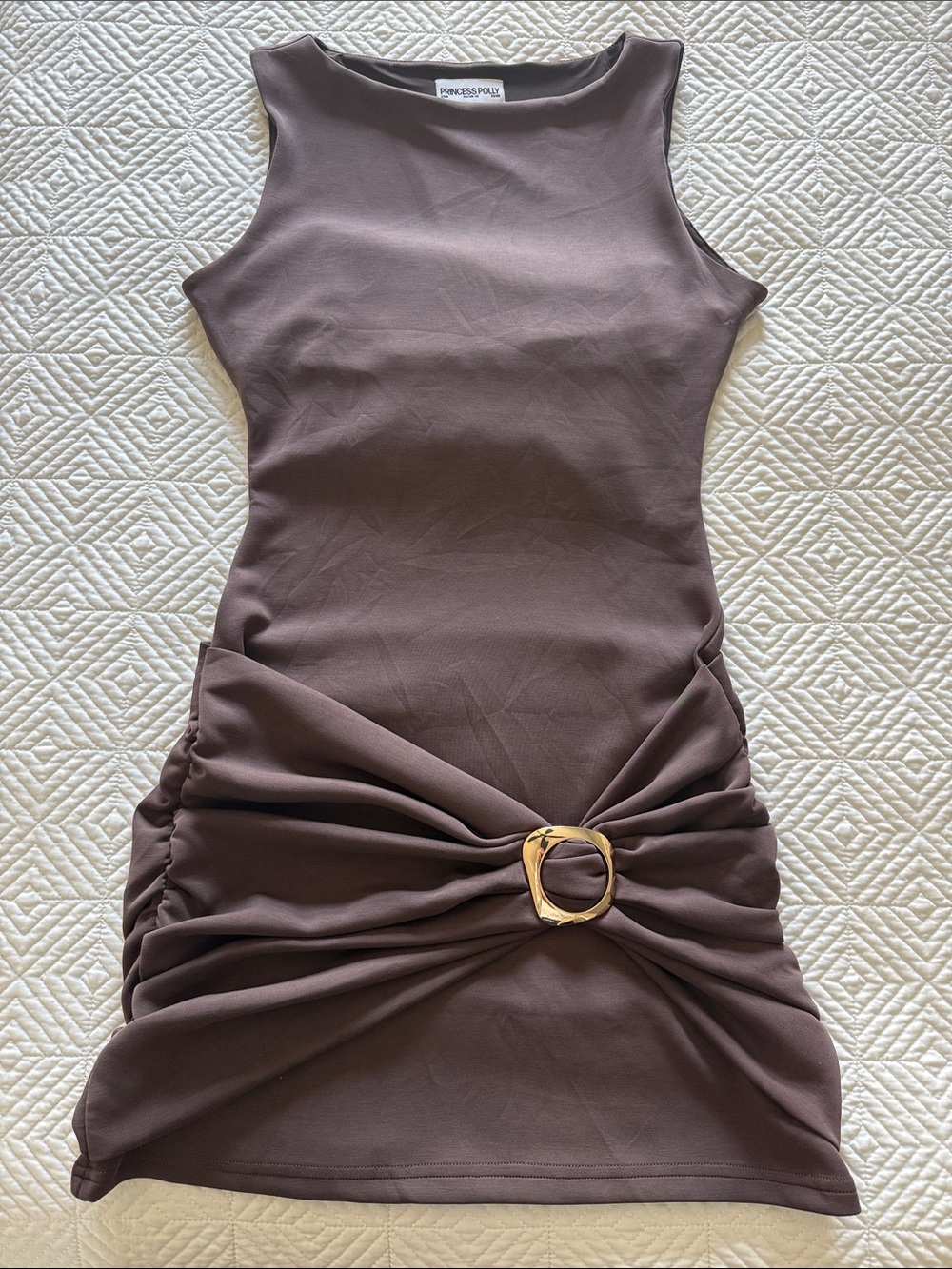 Princess Polly Kharla Ruched Mini Dress Brown - size 8 - Picture 5 of 5